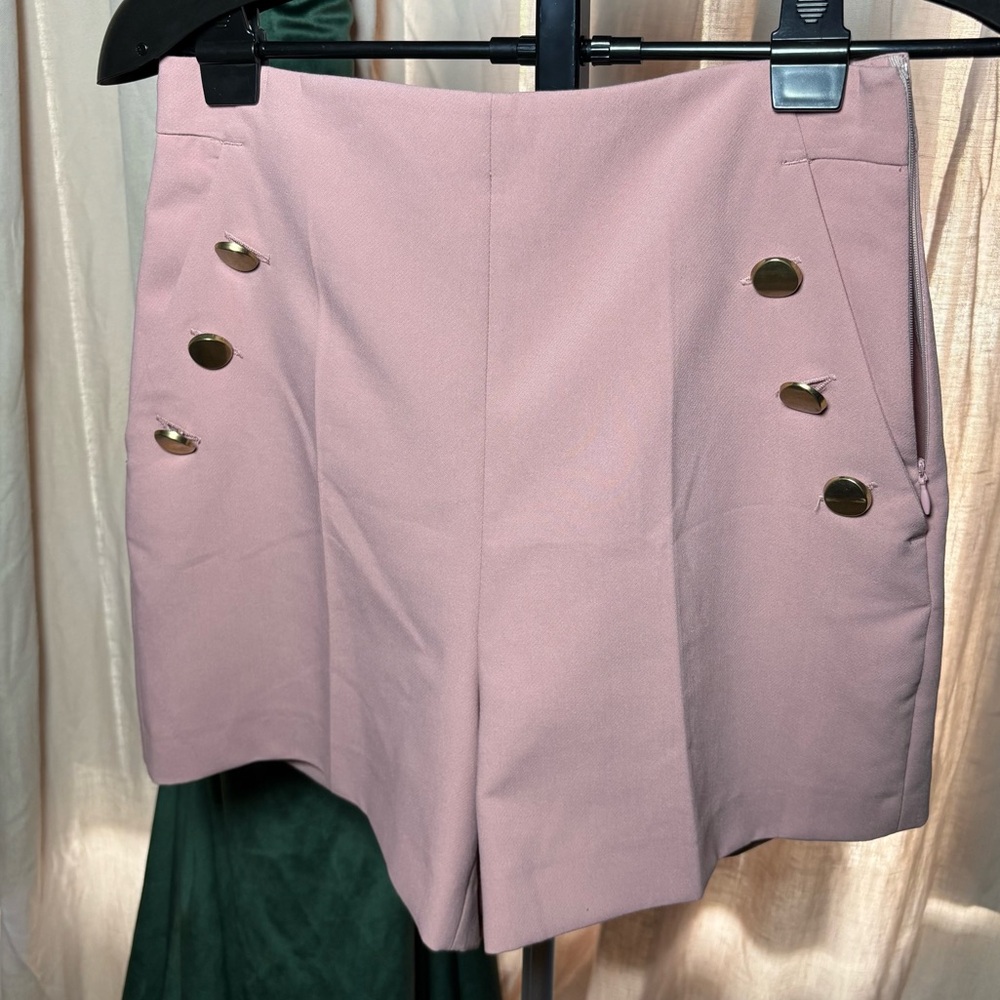 Zara Rose-Pink High Waist Shorts with Gold Buttons
